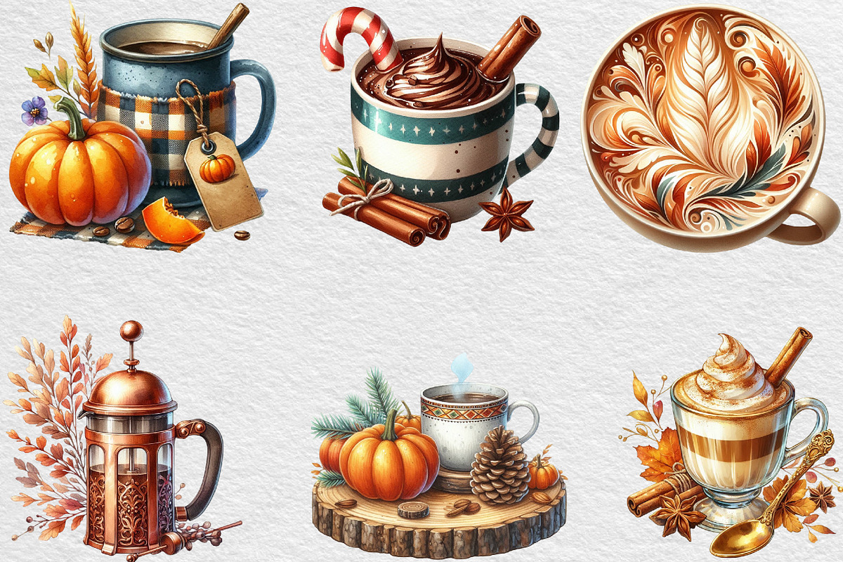 Vintage Autumn Coffee Clipart, an Illustration by Black Bird Studio (Photo 4 of 6)
