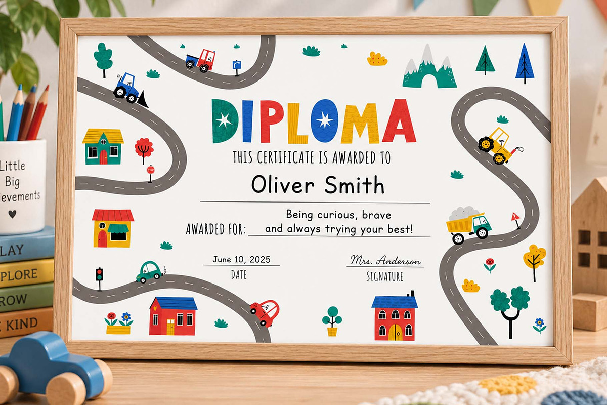 Diploma Certificate Template Kids, an Education Illustration by Irina Ostapenko (Photo 3 of 3)