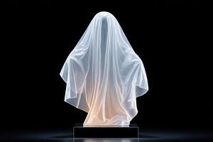 Ghost-shaped sculpture made from translucent material displayed in a dark setti, a Holiday Photo by AlyaAnd