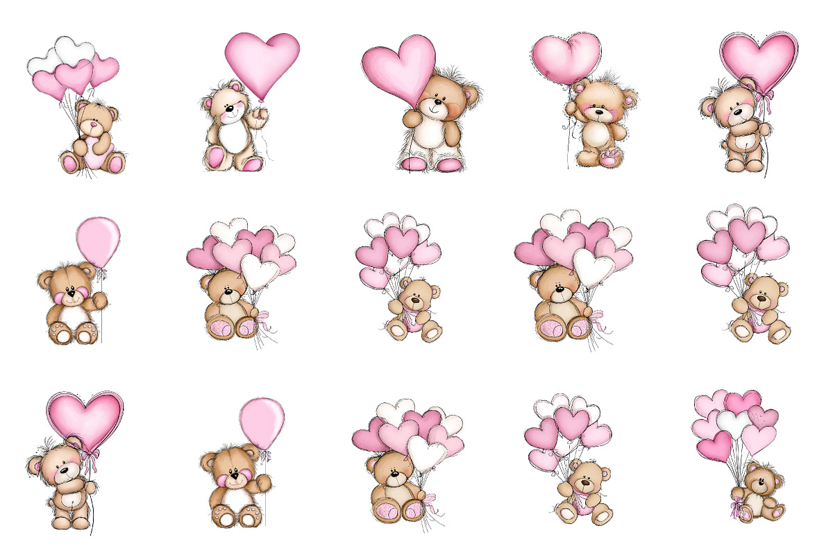 Valentine's Day Teddy Bear Balloons, an Illustration by DreamArtGraphic (Photo 2 of 4)