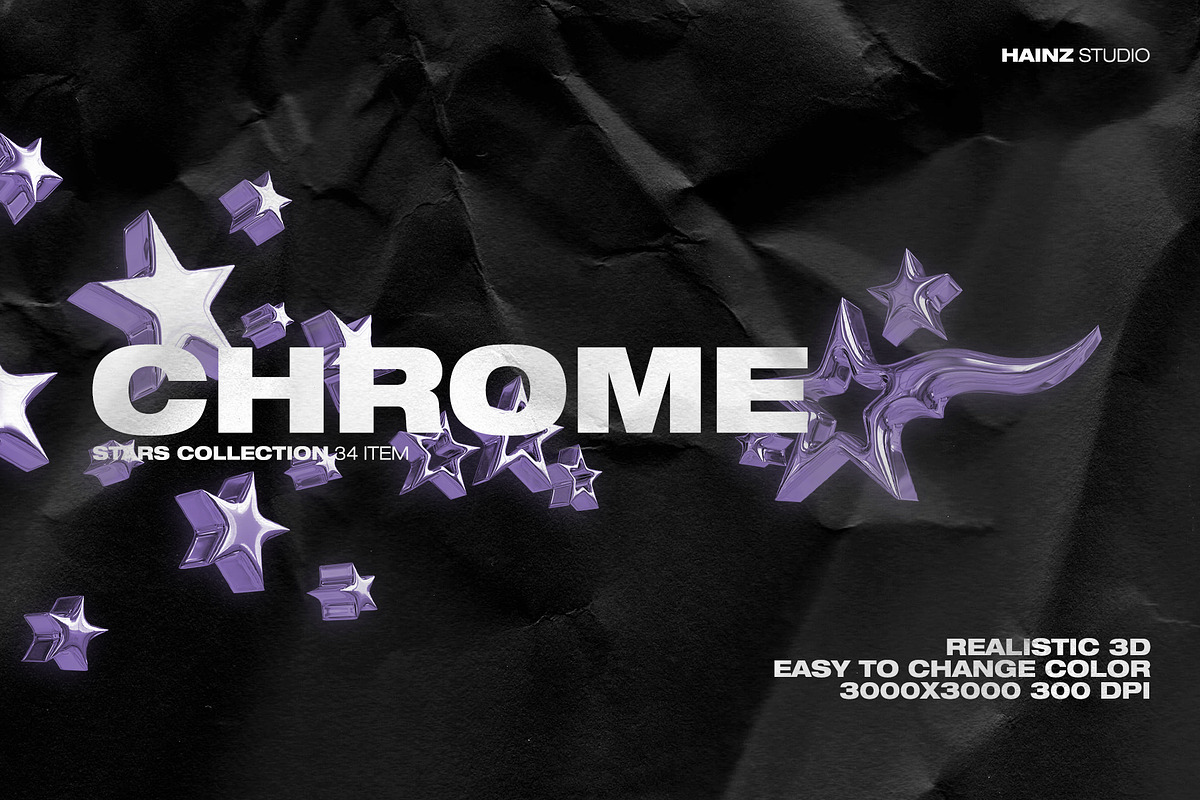Chrome Stars Collection - 34 Png, an Object Graphic by Hainz Studio (Photo 1 of 10)