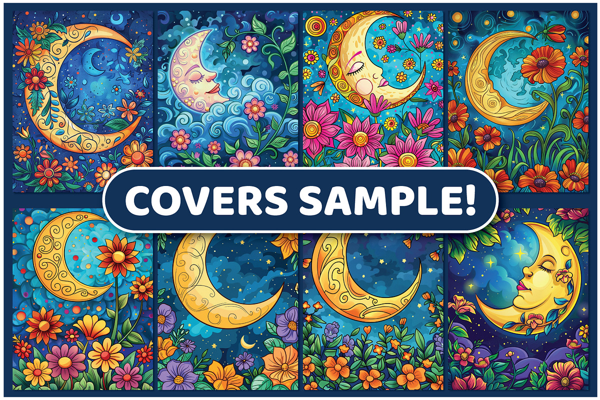 200 Moon and Flowers Coloring Pages, an Education Illustration by BrightMart (Photo 3 of 3)