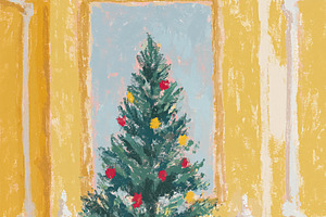 Cozy Christmas tree decorating an elegant living room with a pin, a Decorative Illustration by Studio ANNA