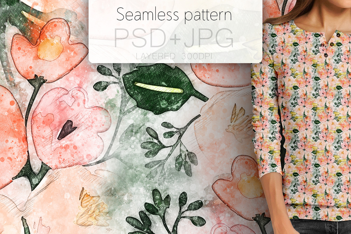 Watercolor pink bouquet pattern, a Pattern Graphic by yahu88studio (Photo 3 of 7)