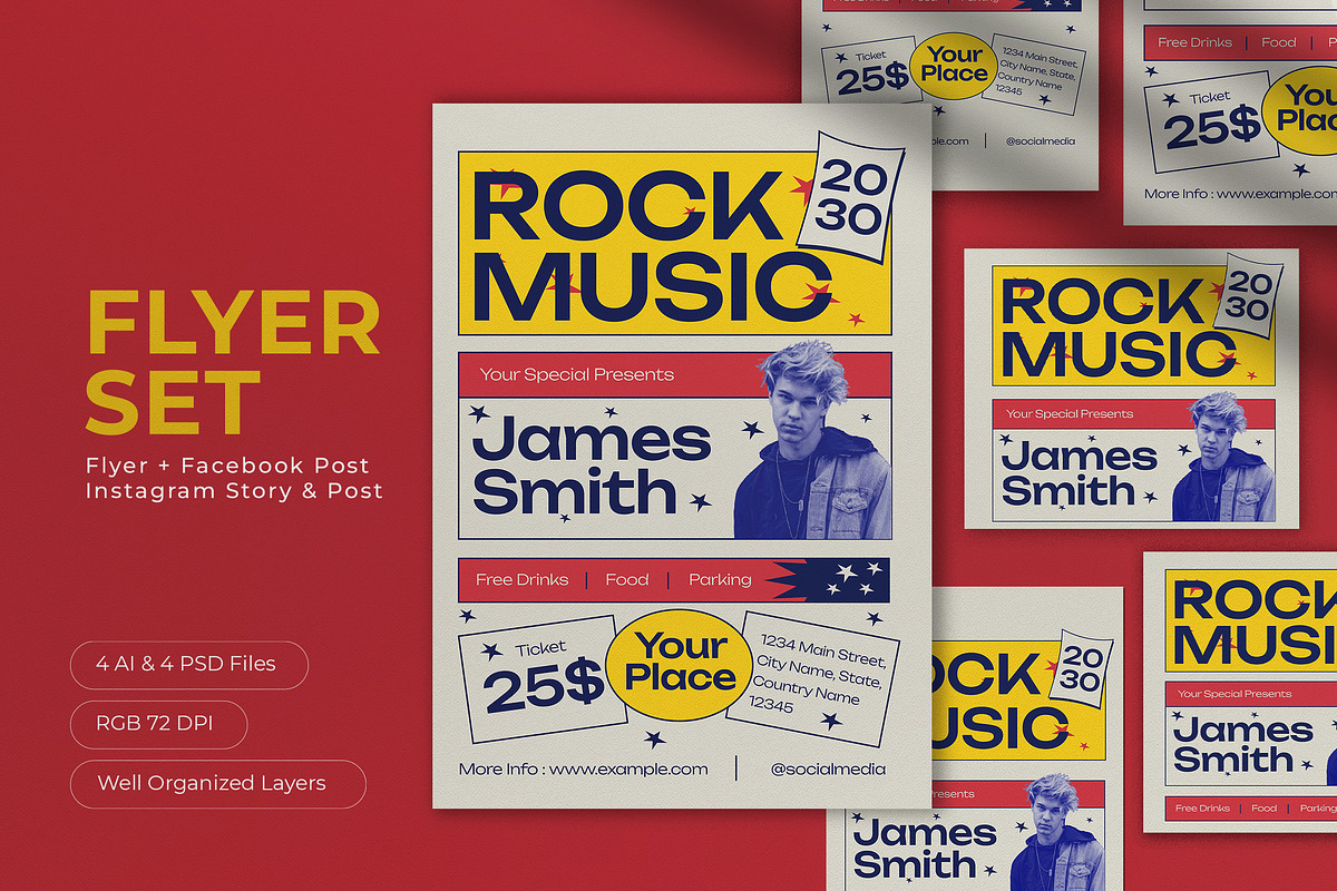 Vintage Rock Music Flyer Set, a Flyer Template by graphicook (Photo 1 of 4)