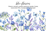 Blue flowers watercolor PNG clipart., a Decorative Illustration by Larisa Maslova (Thumbnail 1 of 9)