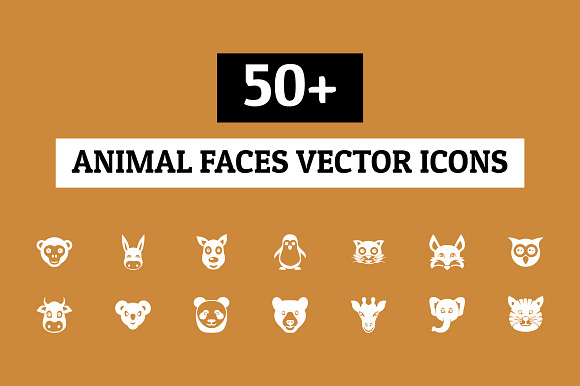 50+ Animal Faces Vector Icons preview 3