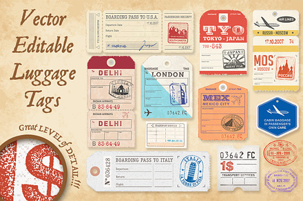 Vector Luggage Tags Illustrations 2, a Card Template by Pingebat