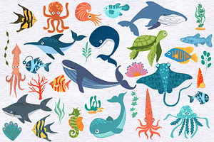 Doodle Ocean Underwater Animals.