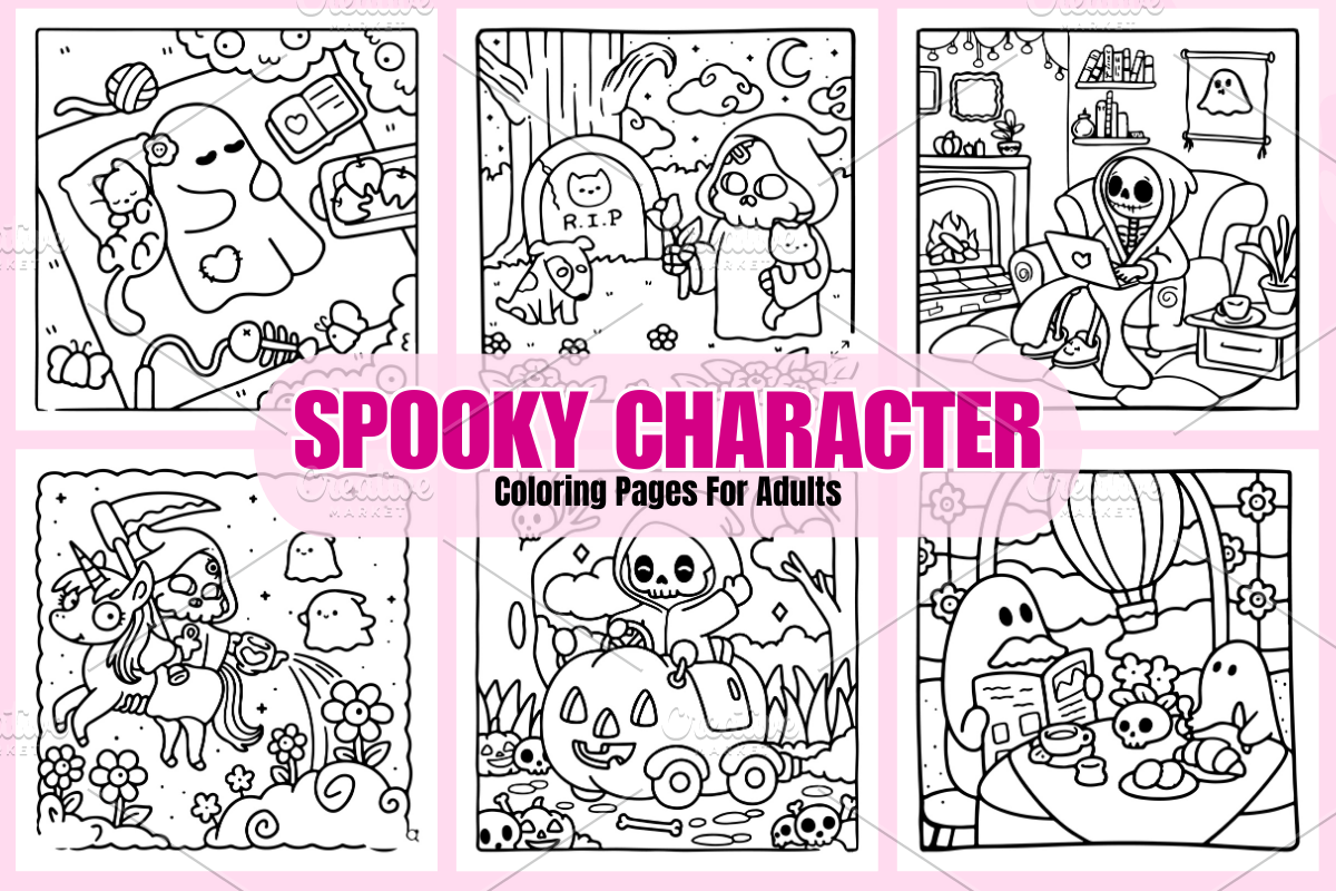 Spooky Character Coloring Pages, a Seasonal Illustration by Design Haven