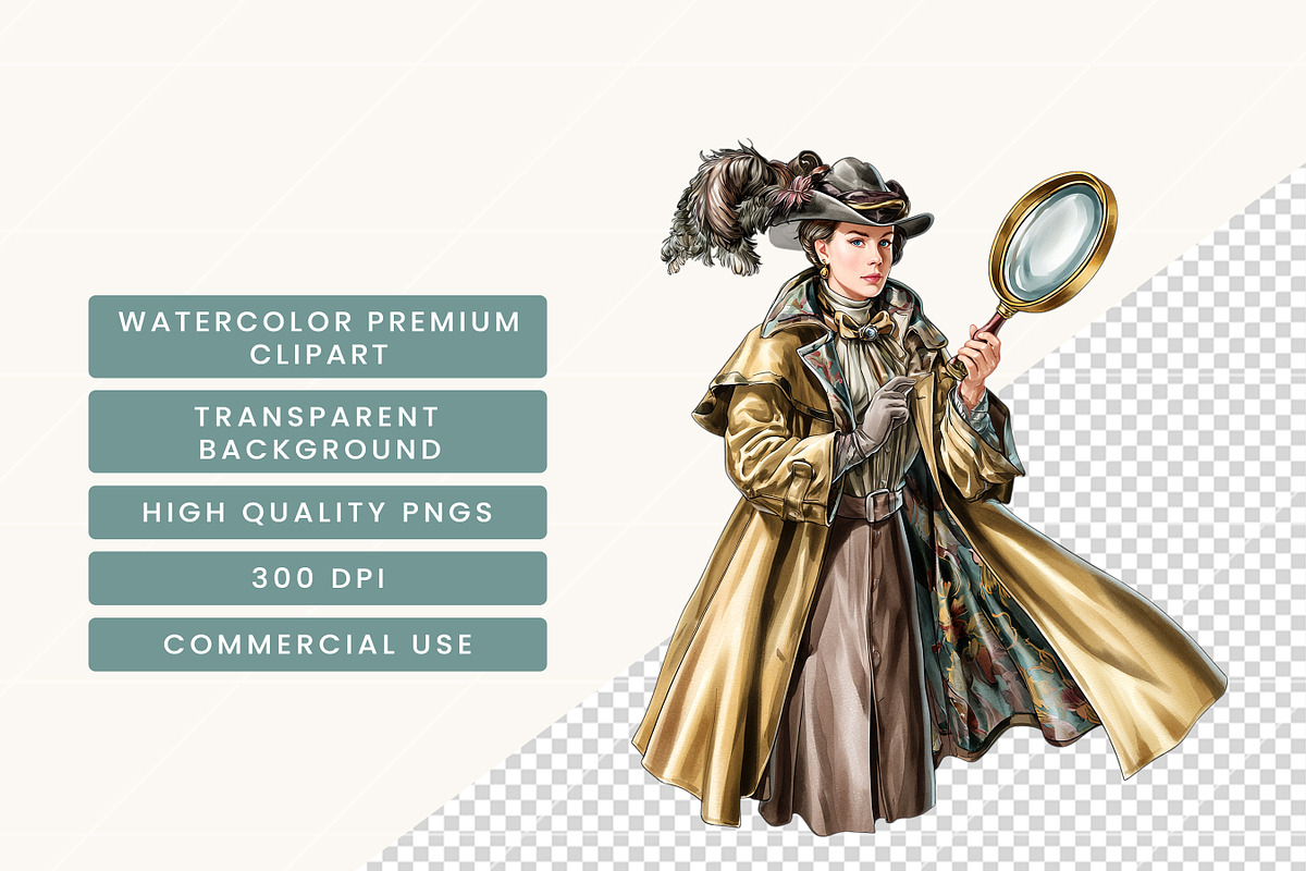 Vintage Detective Clipart Bundle, a Person Illustration by BusyDaydesign (Photo 7 of 9)