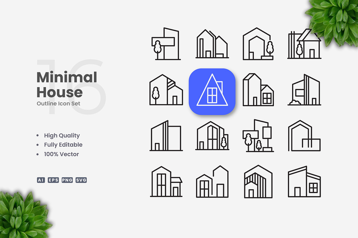 Minimal House Outline Icons, an Outline Icon by Upnowgraphic