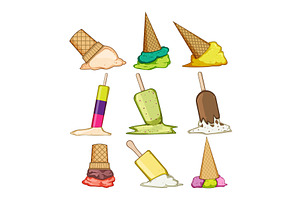 Fallen and melting ice cream cones, a Food Illustration by pikepicture
