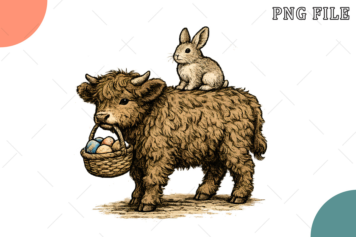 Easter Highland Cow PNG, Cute Easter, an Illustration by OK Design (Photo 1 of 6)