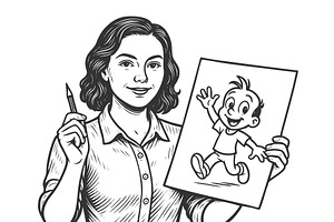 Female Animator Holding Cartoon, a Person Illustration by AlexArt