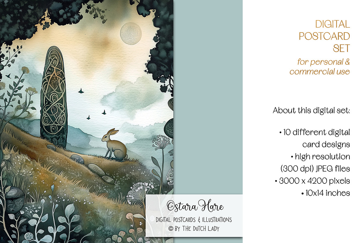 Ostara Hare Postcard Illustrations, a Seasonal Illustration by The Dutch Lady Designs (Photo 4 of 7)