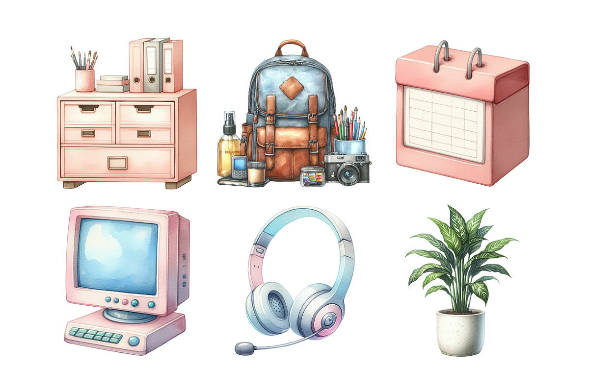 Watercolor Office Clipart Bundle, an Illustration by Daily.Designs (Photo 3 of 4)