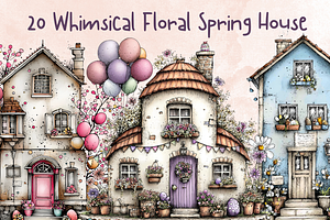Whimsical Floral Spring House, a Seasonal Illustration by GiraffeCreative