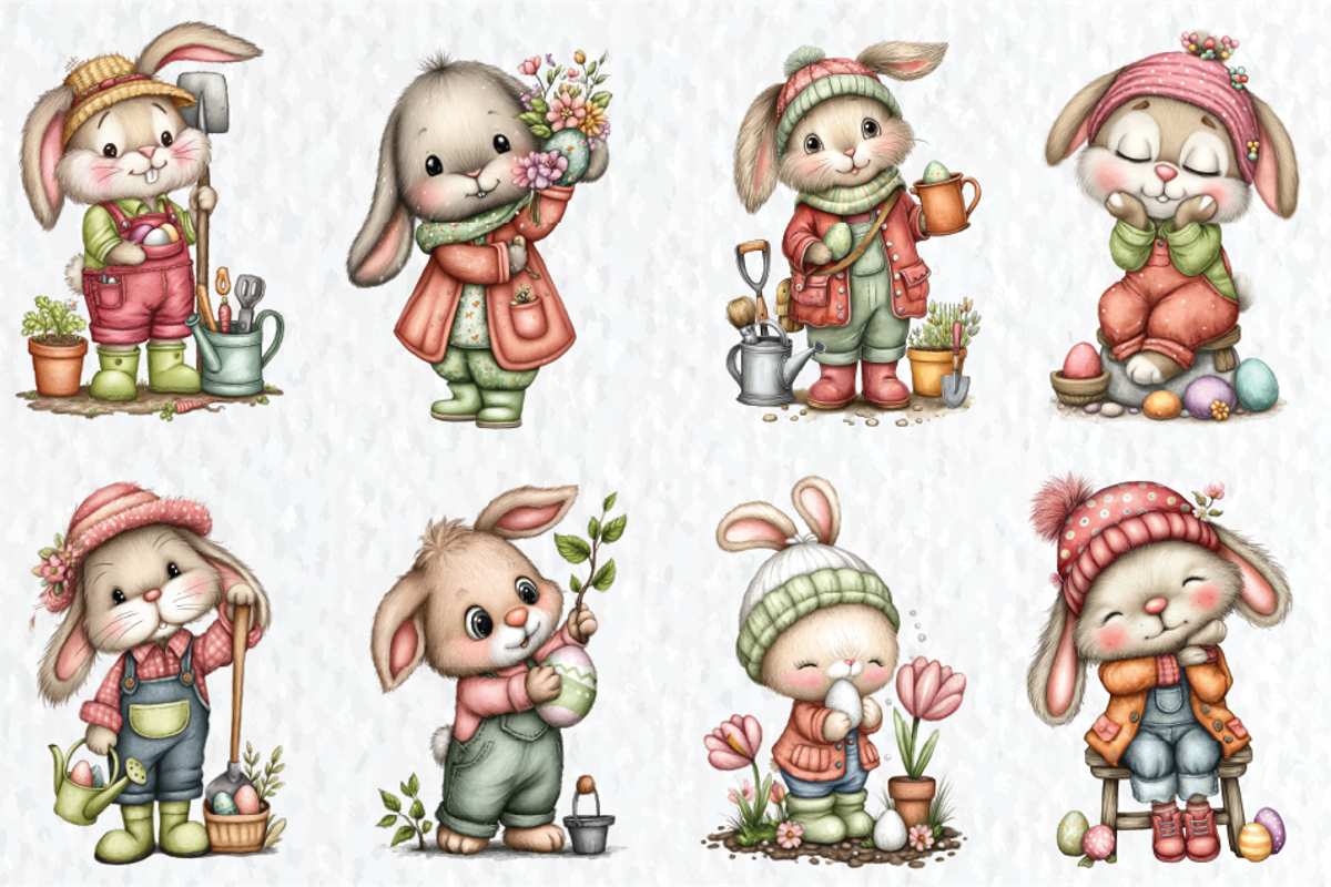 Easter Bunny Gardener Clipart, a Seasonal Illustration by HueNestify (Photo 3 of 3)