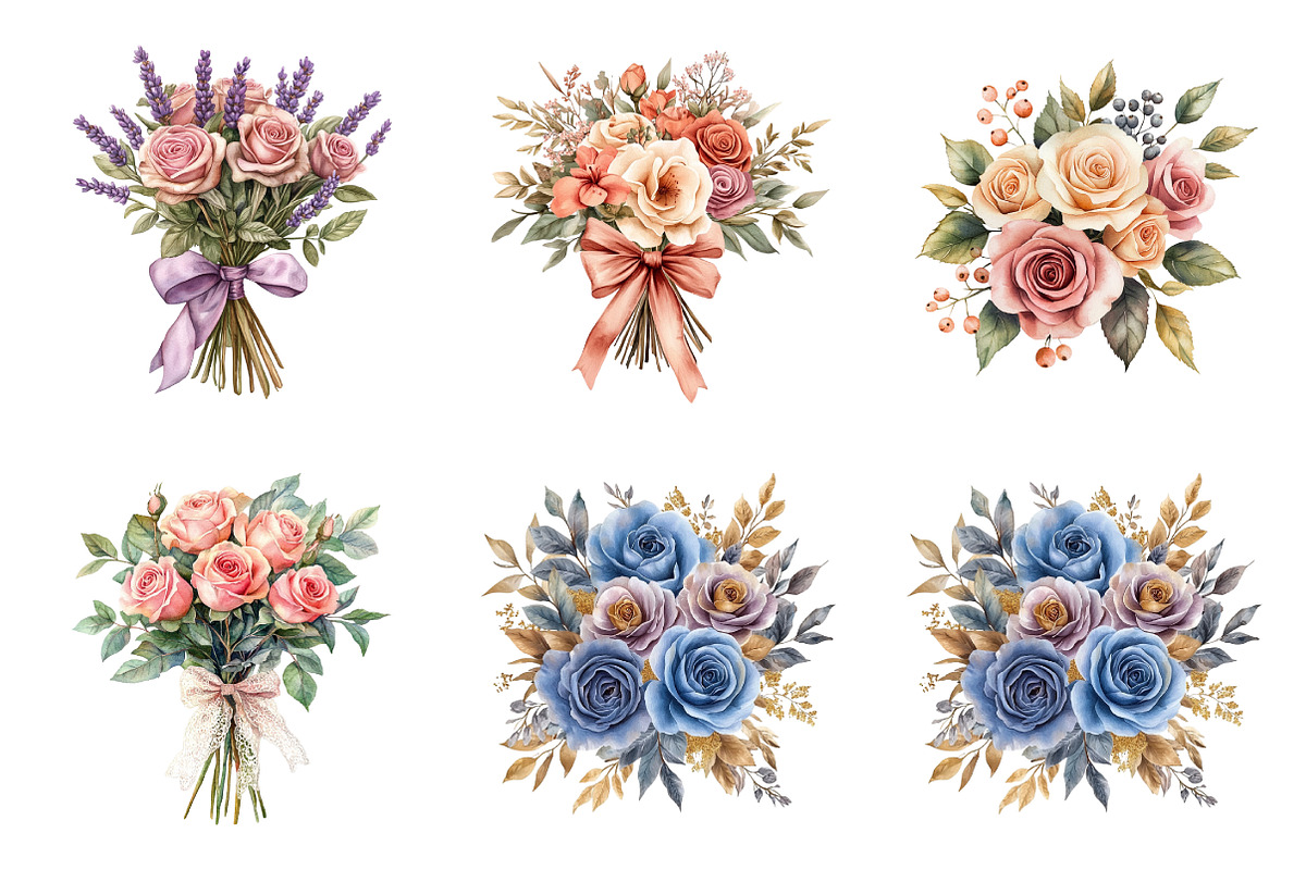 Elegant Watercolor Flower Bouquets, an Illustration by SinaCreation (Photo 5 of 7)