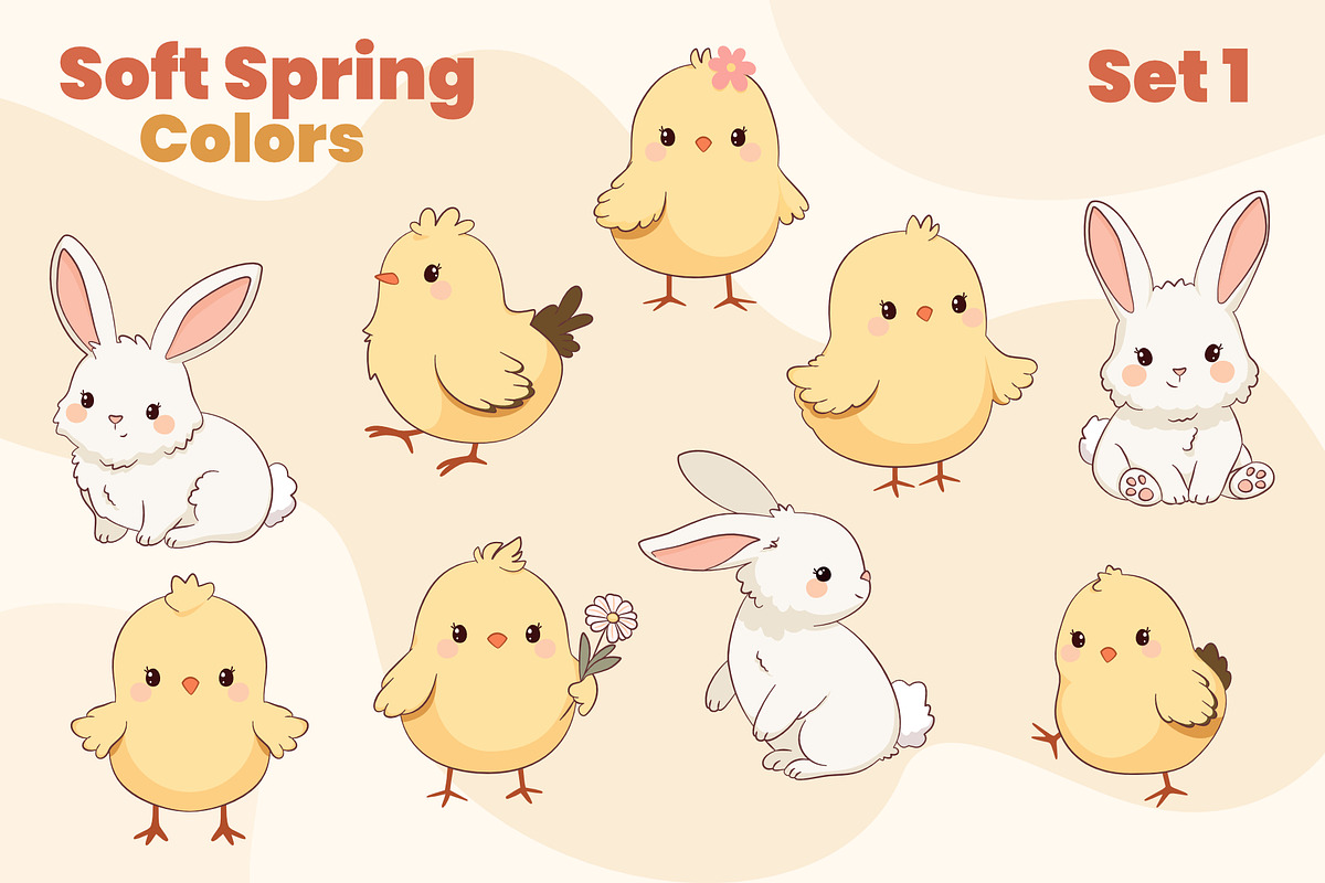 Cute Spring Bunny and Chick Set, a Seasonal Illustration by moja doodle (Photo 4 of 6)