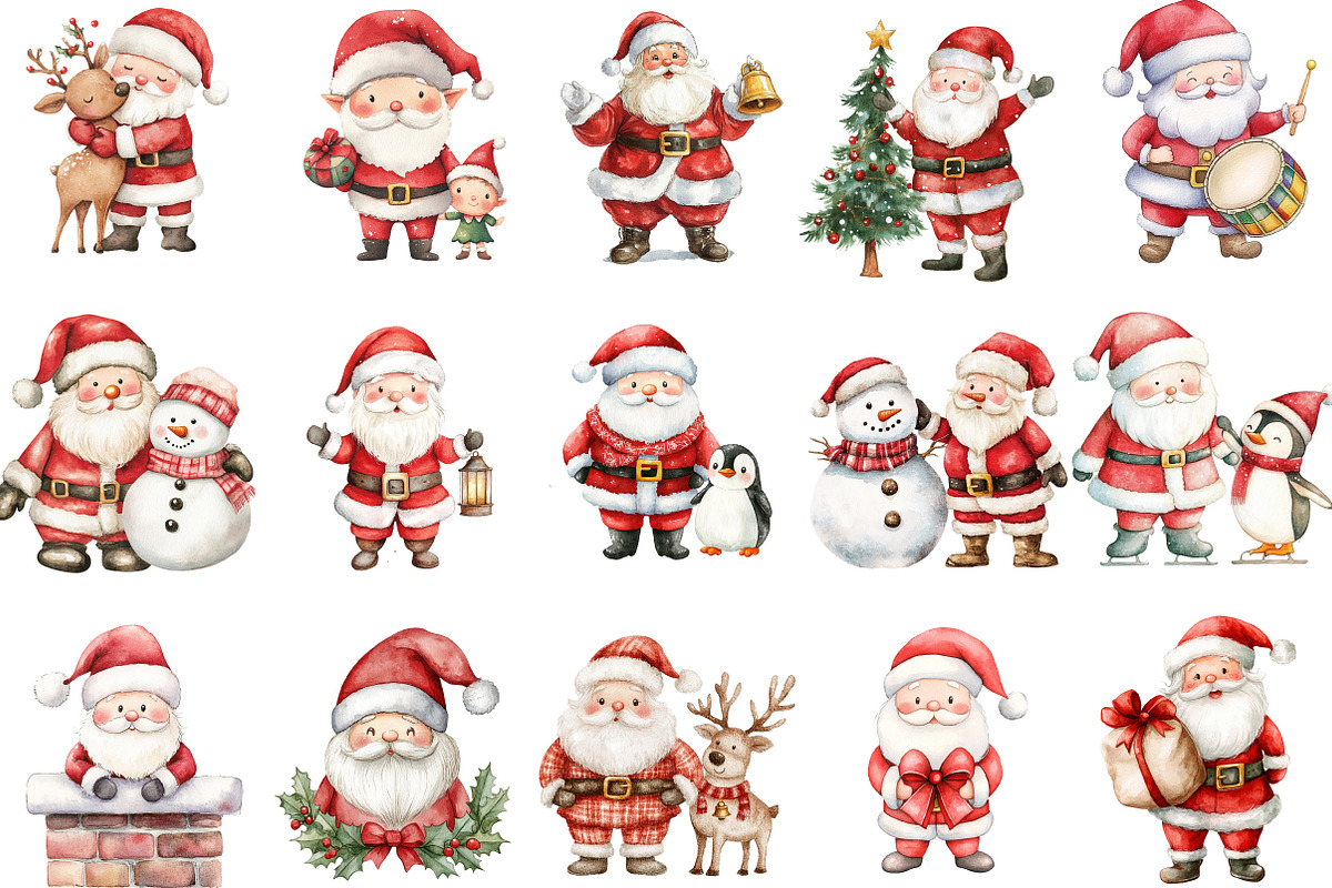 Cute Santa Claus & Friends Christmas, an Illustration by Designking (Photo 3 of 5)