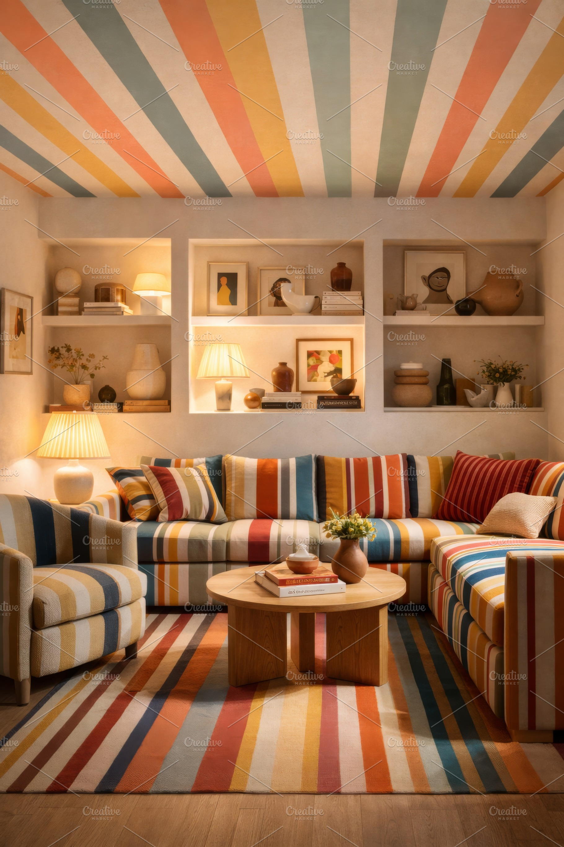 Retro circus stripe interior design, a Photo by Dvoevnore photos