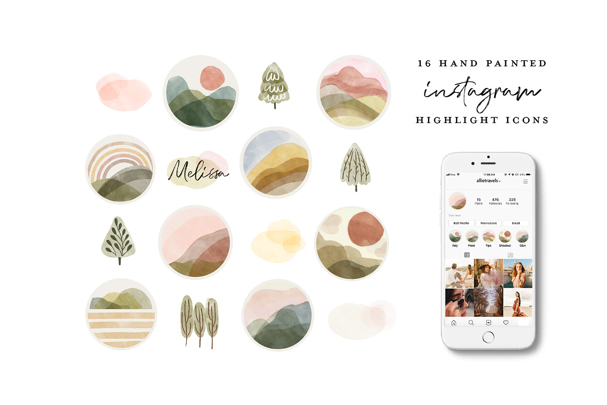 64 Watercolor Instagram Highlight, a Work Illustration by beatriceviyiwi (Photo 3 of 5)