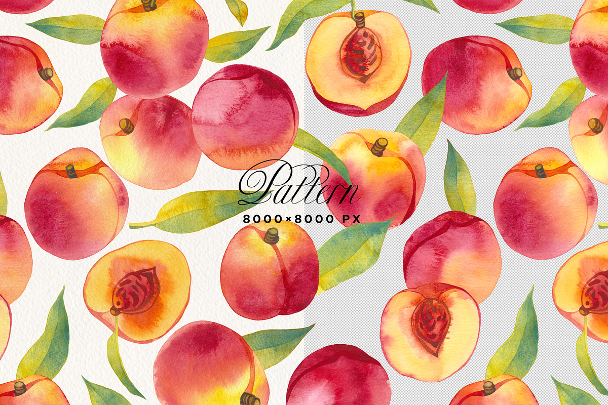 Watercolor Peach Fruits Clipart, a Food Illustration by Olga Begak Art & Design (Photo 4 of 7)