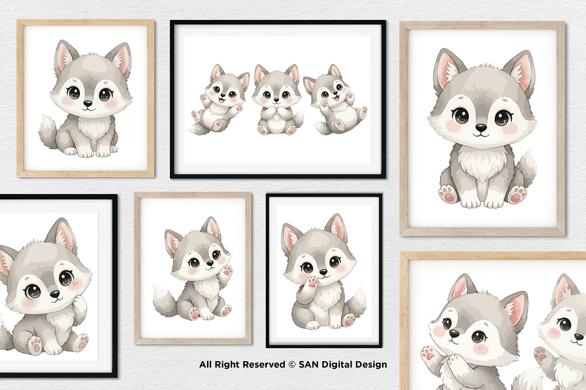 15 Bundle Watercolor Wolf Grey Nigh, an Animal Illustration by Morspective (Photo 4 of 8)