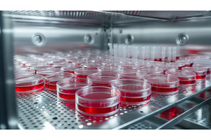 Laboratory petri dishes with red, an Illustration by tilialucida