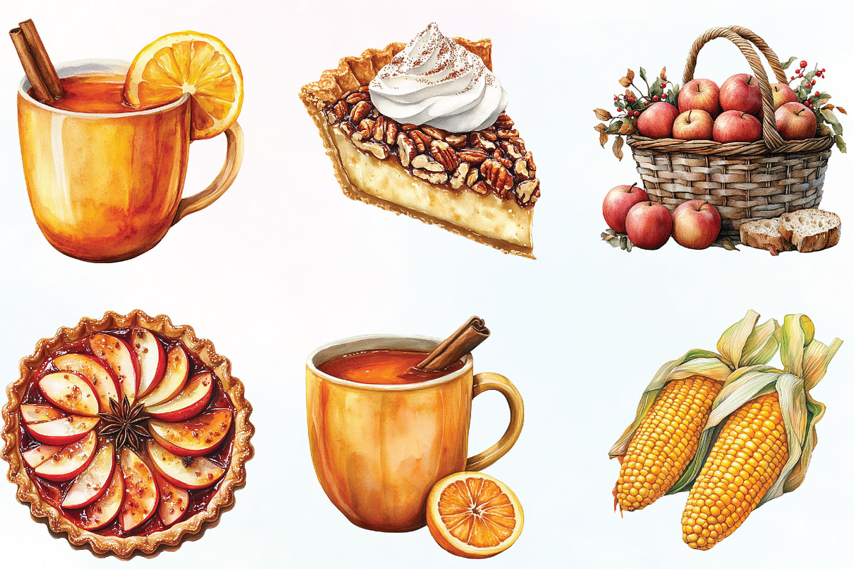 Watercolor Autumn Food Clipart, an Illustration by CraftArtStudio (Photo 3 of 6)