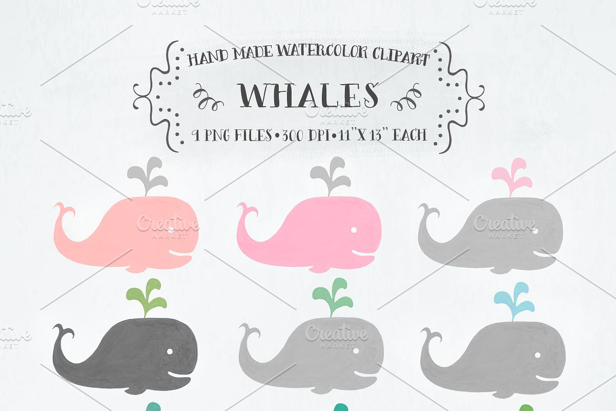 Baby whales watercolor clipart, a Decorative Illustration by DigitalCloud (Photo 2 of 2)