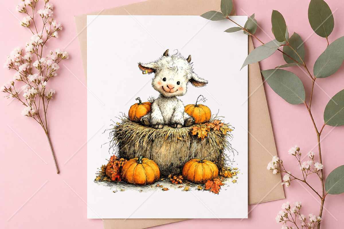 Whimsical Autumn Farm Animal Clipart, a Seasonal Illustration by Canvas Craft (Photo 10 of 10)