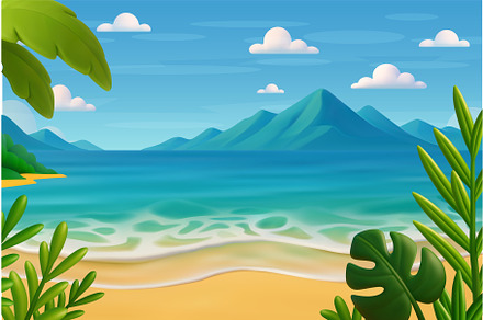 3d Summertime on the beach. Palms
