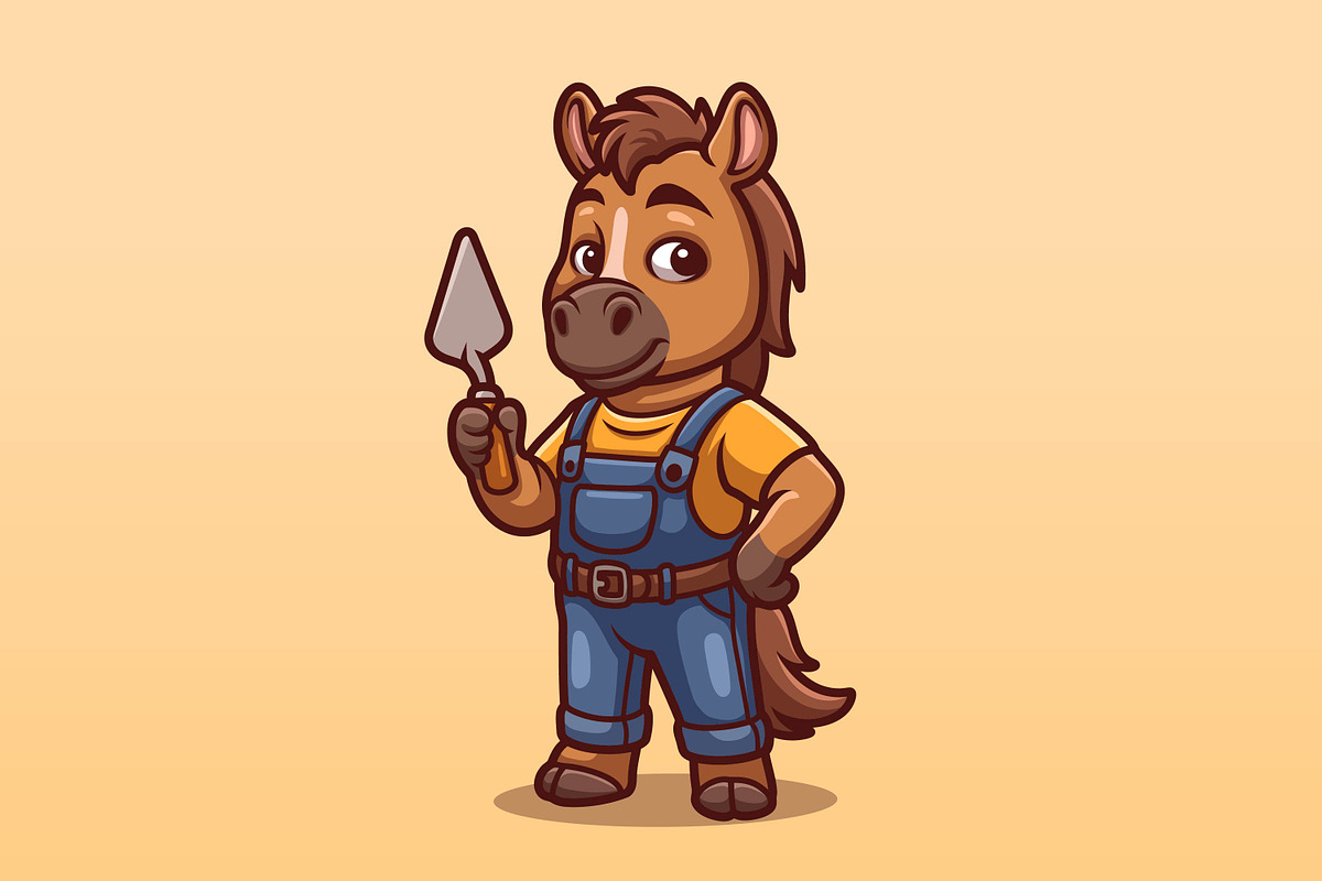 Horse Builder Cartoon Character, an Animal Illustration by Gumrega Studio