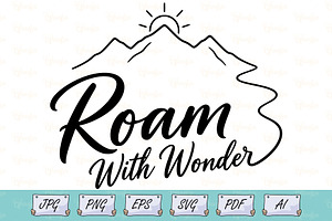 Roam With Wonder Mountain Line Art