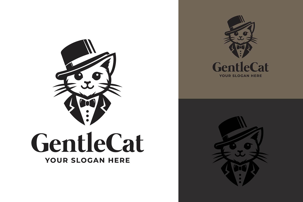 Cat With Hat And Tuxedo Logo, a Branding & Logo Template by funpixel