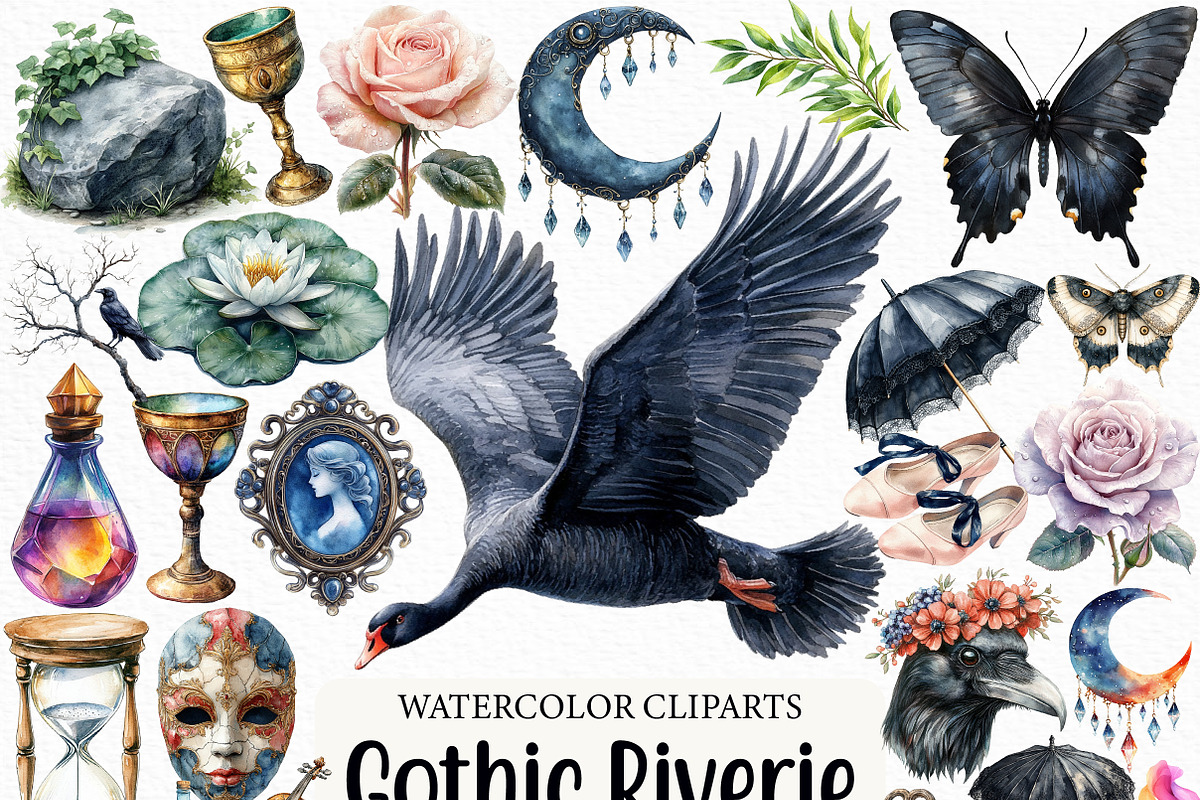 Watercolor Gothic Riverie Clipart, an Illustration by Craft Nest (Photo 1 of 6)