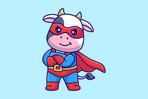 Cute Cow Super Hero Cartoon, an Animal Illustration by Catalyst Labs