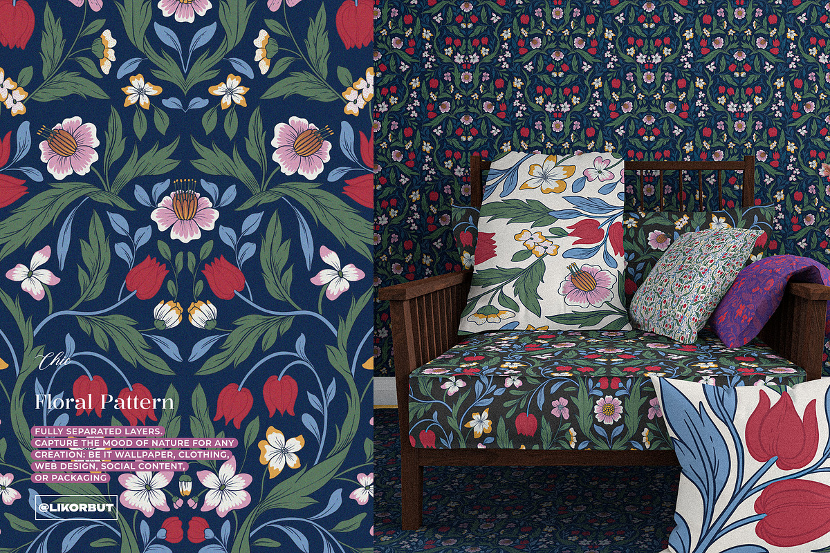 Elegant Botanical Floral Pattern, a Pattern Graphic by likorbut (Photo 3 of 11)