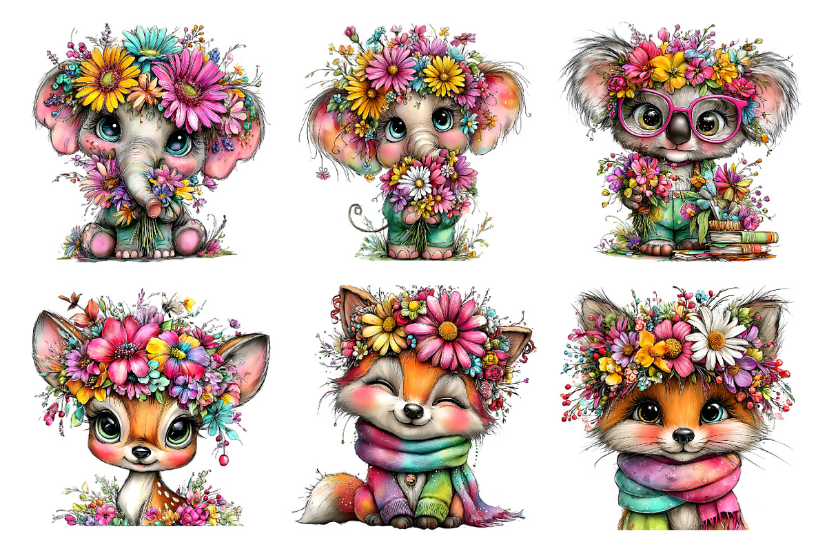 Whimsical Daisy Animals Clipart, an Illustration by GatewayDesign (Photo 8 of 10)