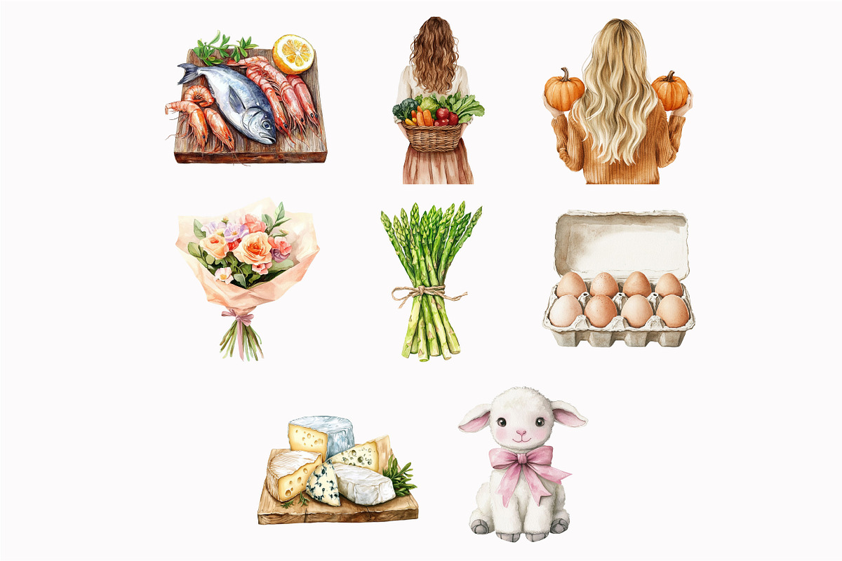 Watercolor Farmers Market Clipart, an Illustration by Design Market (Photo 4 of 4)