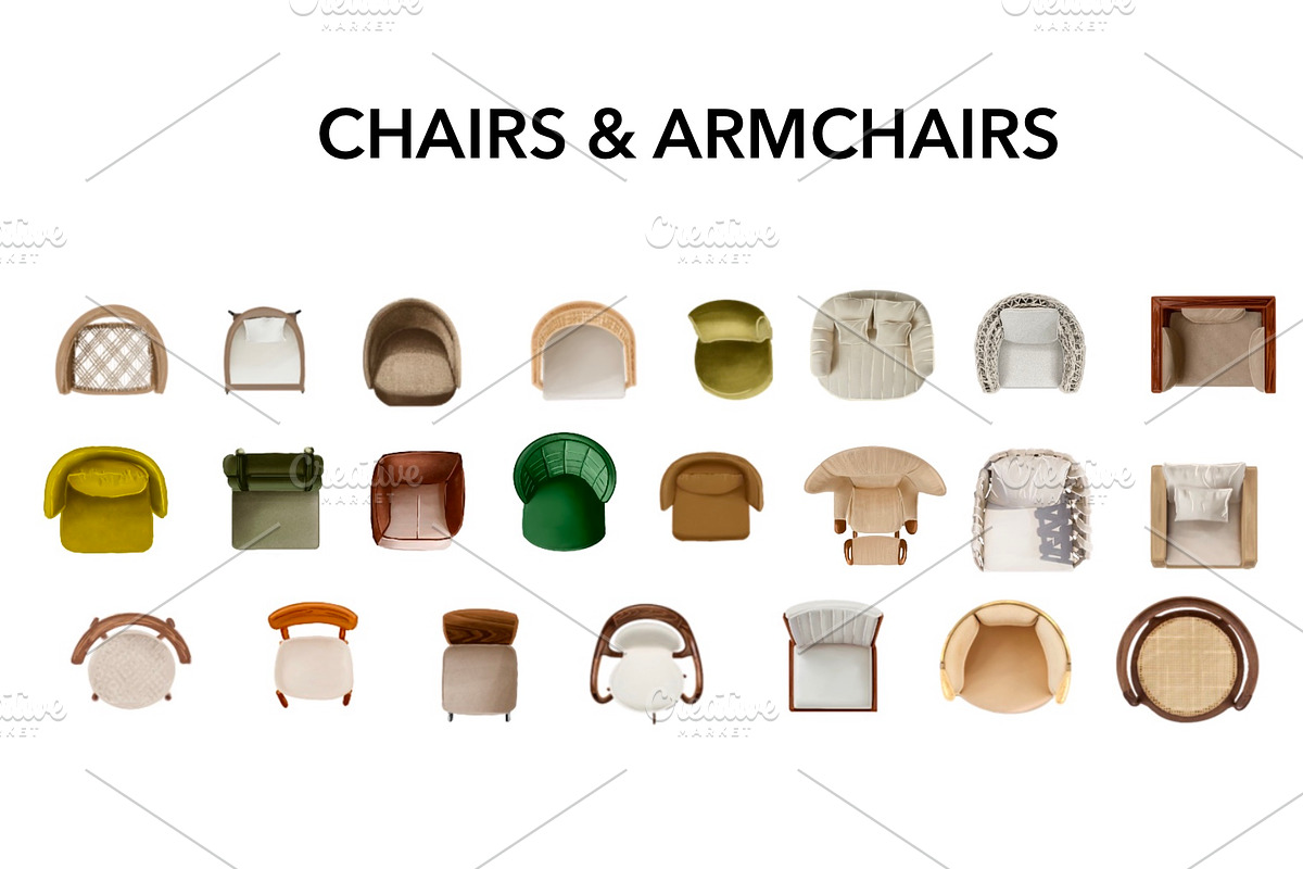 Chairs & Tables Pack – 50 Top View, an Object Graphic by SketchBoyko (Photo 2 of 6)