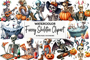 Funny Skeleton Clipart Bundle, an Illustration by DreamArtGraphic
