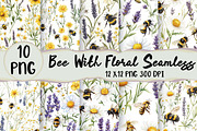 Watercolor Bee With Floral Seamless, a Seasonal Illustration by Daily.Designs (Thumbnail 1 of 3)