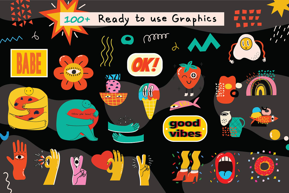 MOODS cartoon modern clipart pack, a Decorative Illustration by Virinaflora (Photo 2 of 10)