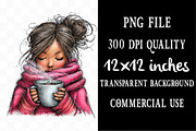 Enjoy Coffee Girl Whimsical Clipart, a Seasonal Illustration by Designking (Thumbnail 4 of 5)