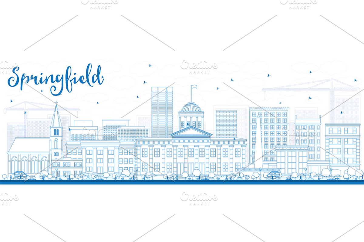 Outline Springfield Skyline, a Person Illustration by Booblgum
