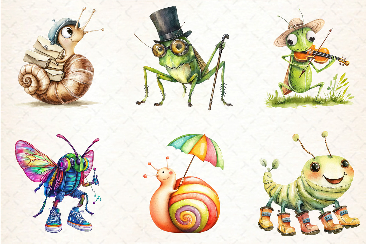 Quirky Whimsical Insects Animals PNG, an Illustration by DreamCafeArt (Photo 2 of 6)
